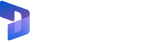 Logotyp och text för Microsoft Dynamics 365, med en stiliserad blå och lila D-ikon till vänster och texten Dynamics 365 i ljust typsnitt mot en grå bakgrund.